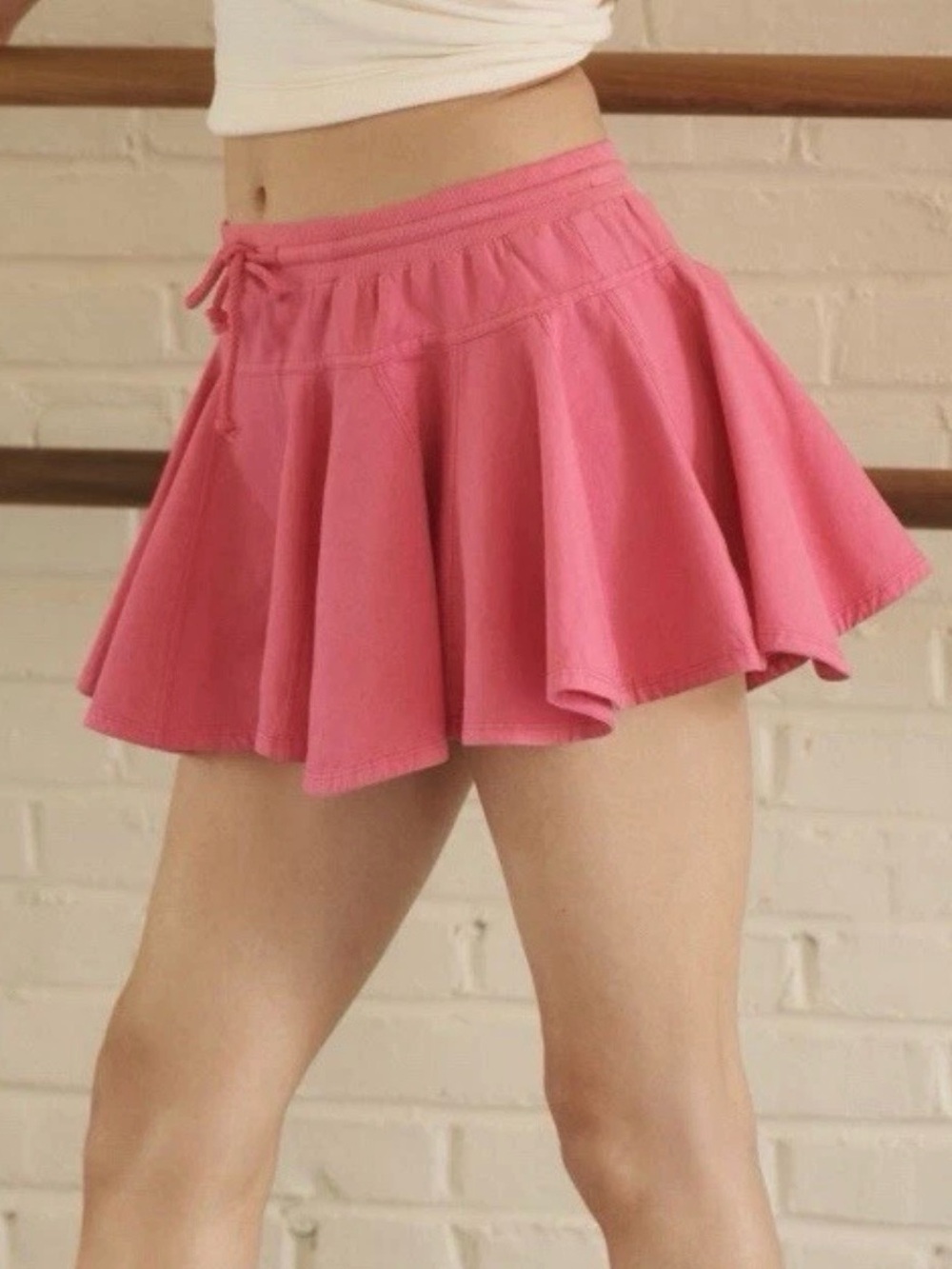 Daily Practice by Anthropologie Pink Ruffle Drawstring Mini Skirt - Size XXS